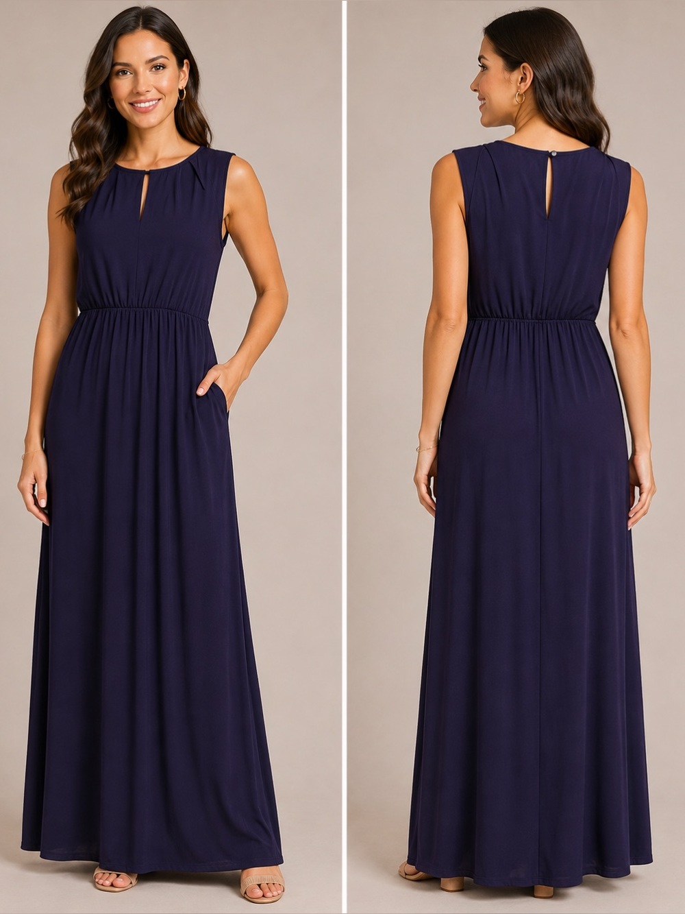Attention Dark Purple Sleeveless Maxi Dress Stretch Waist Size L NWOT